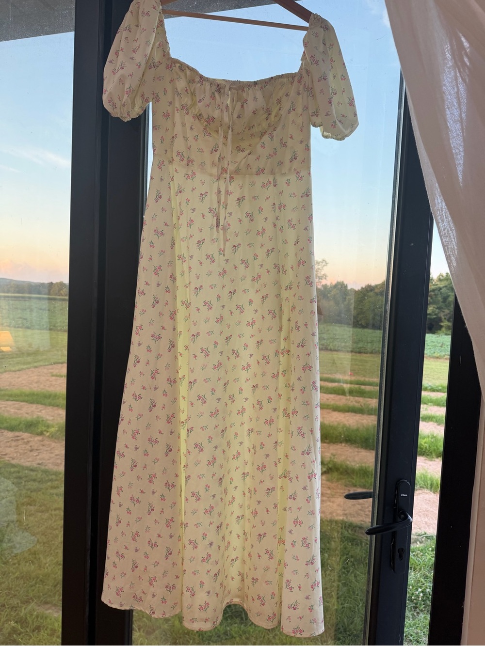 Butter Yellow Floral Maxi Dress with Puff Sleeves